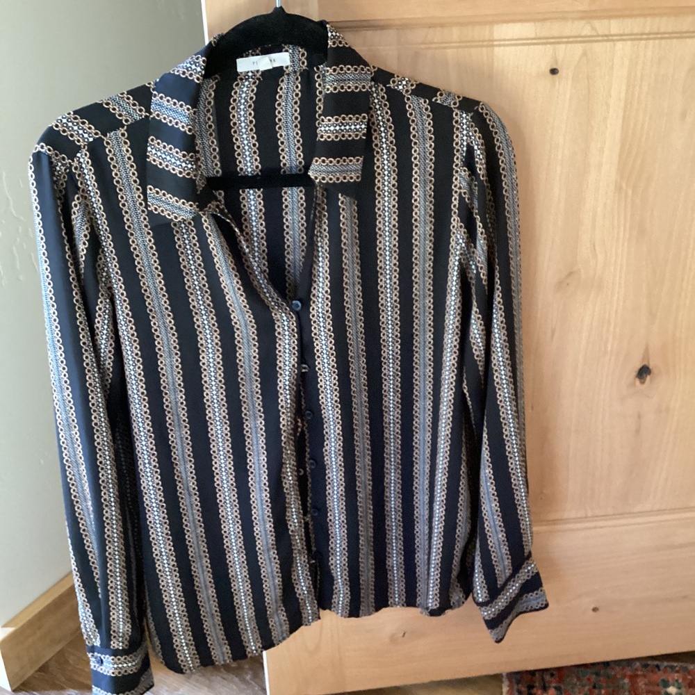 Pleione ,size medium, long sleeve blouse, black multi